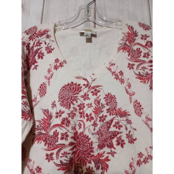 Talbots Sweater Ladies Extra Large Red White Floral Silk Blend VNeck Light Weigh - Picture 3 of 7